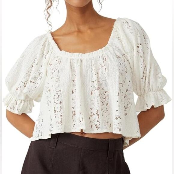 Free People Tops - $98 FREE PEOPLE Stacey lace cropped top M